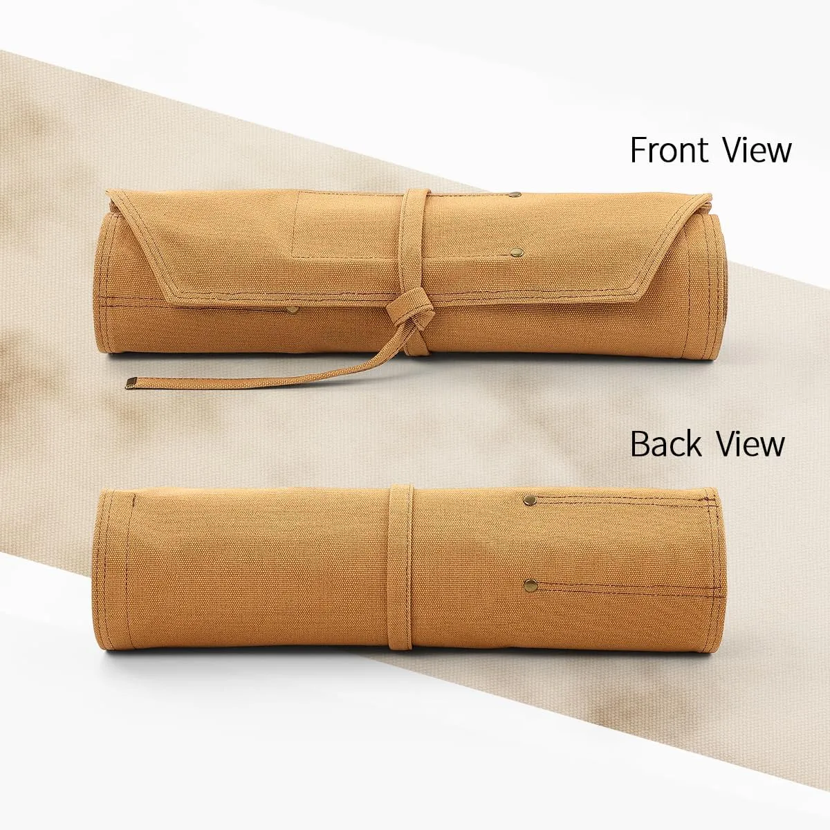 XINZUO Professional Chef Knife Roll Bag,Thickened Starched Canvas and Crazy Horse Leather Scissor Slot,Small Chef's Knife Case Holder Cutlery Sheath,8 Knife Slots,khaki