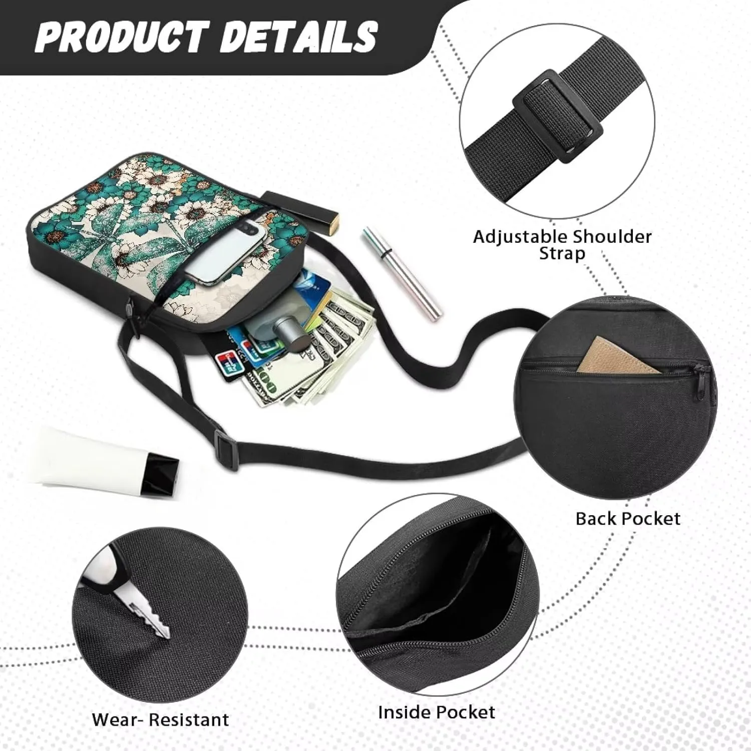 Xoenoiee Mini Messenger Bag for Women Men Small Crossbody Bag Shoulder Bag Water Resistant Sling Bags for Work Daily