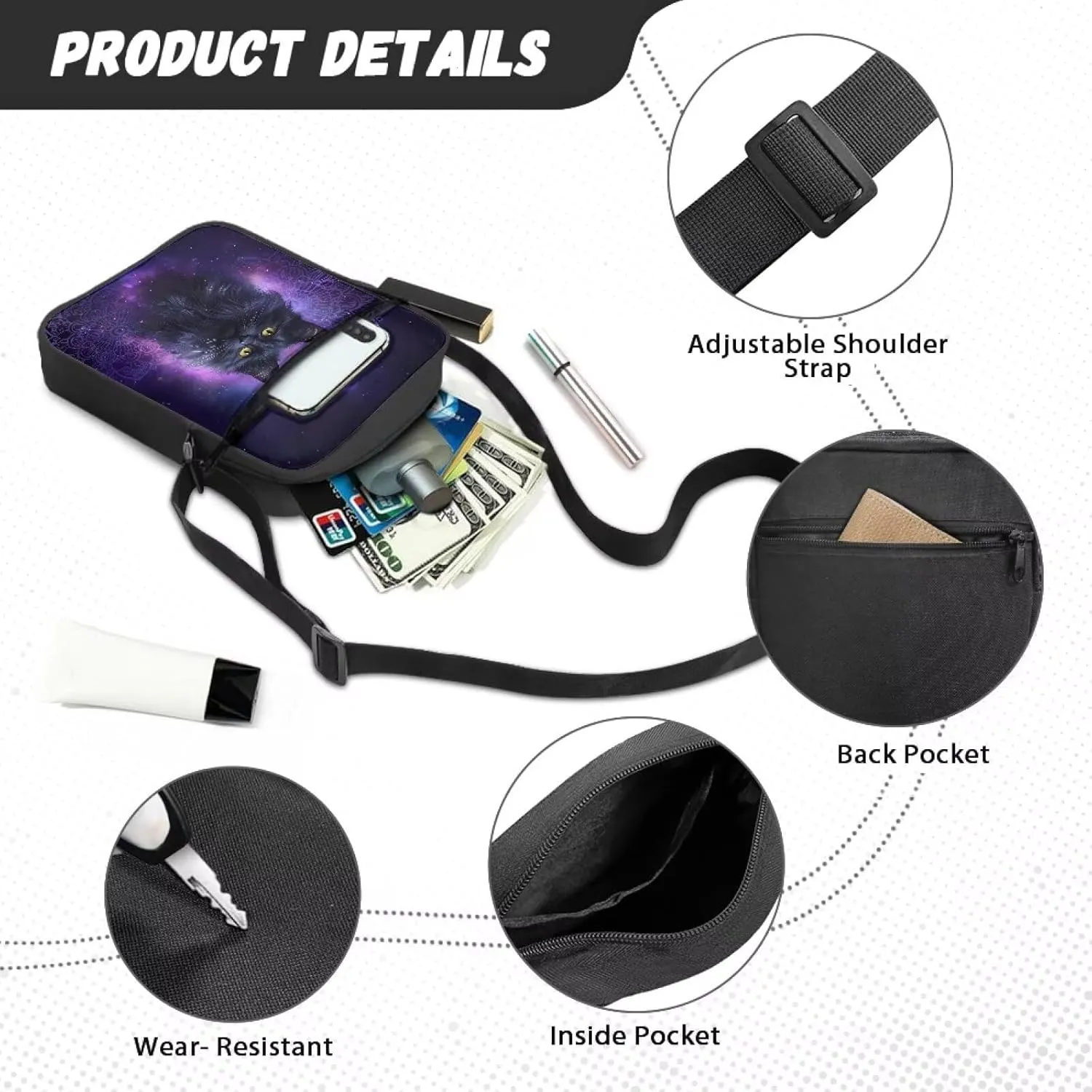 Xoenoiee Mini Messenger Bag for Women Men Small Crossbody Bag Shoulder Bag Water Resistant Sling Bags for Work Daily