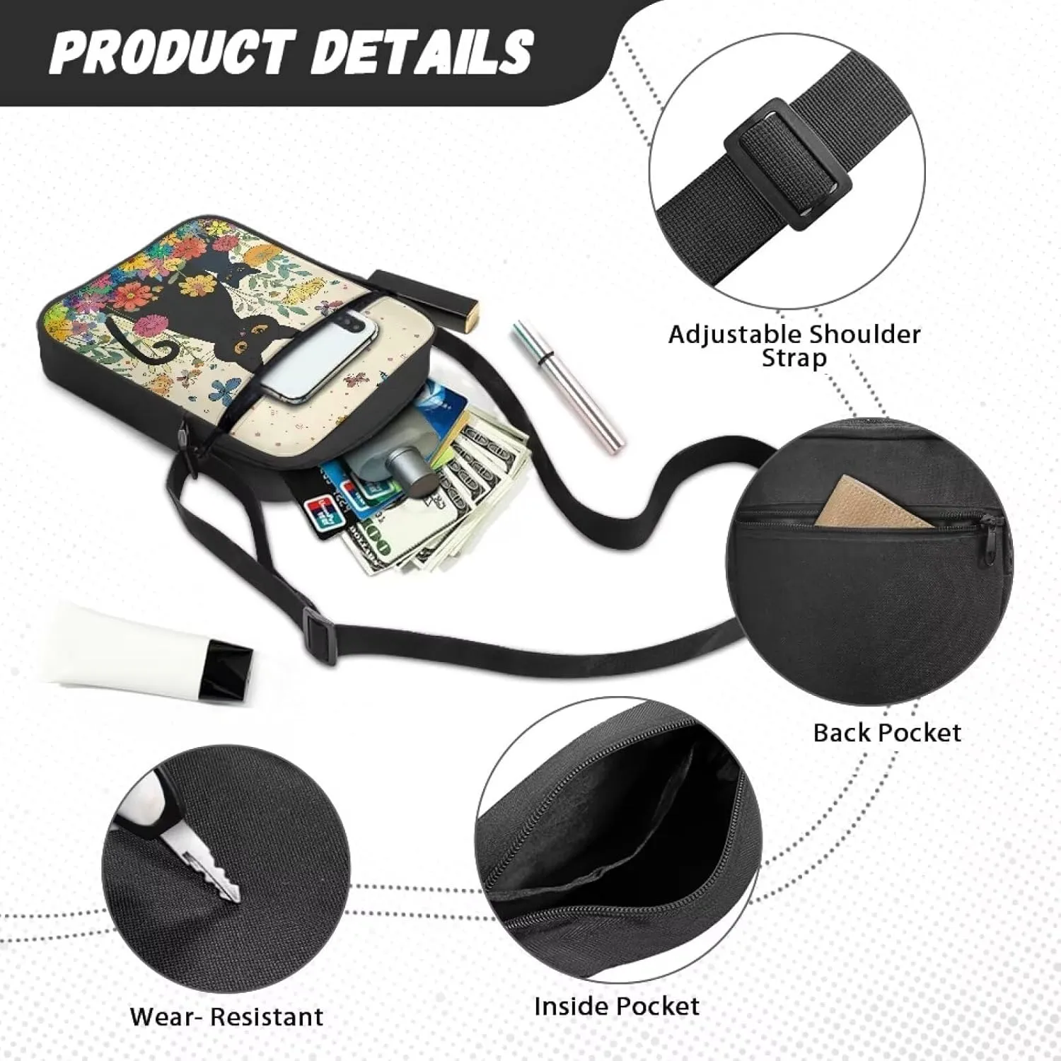 Xoenoiee Mini Messenger Bag Men Women Sling Bags with Multi Pockets Small Crossbody Bag for Walking Outing Daily