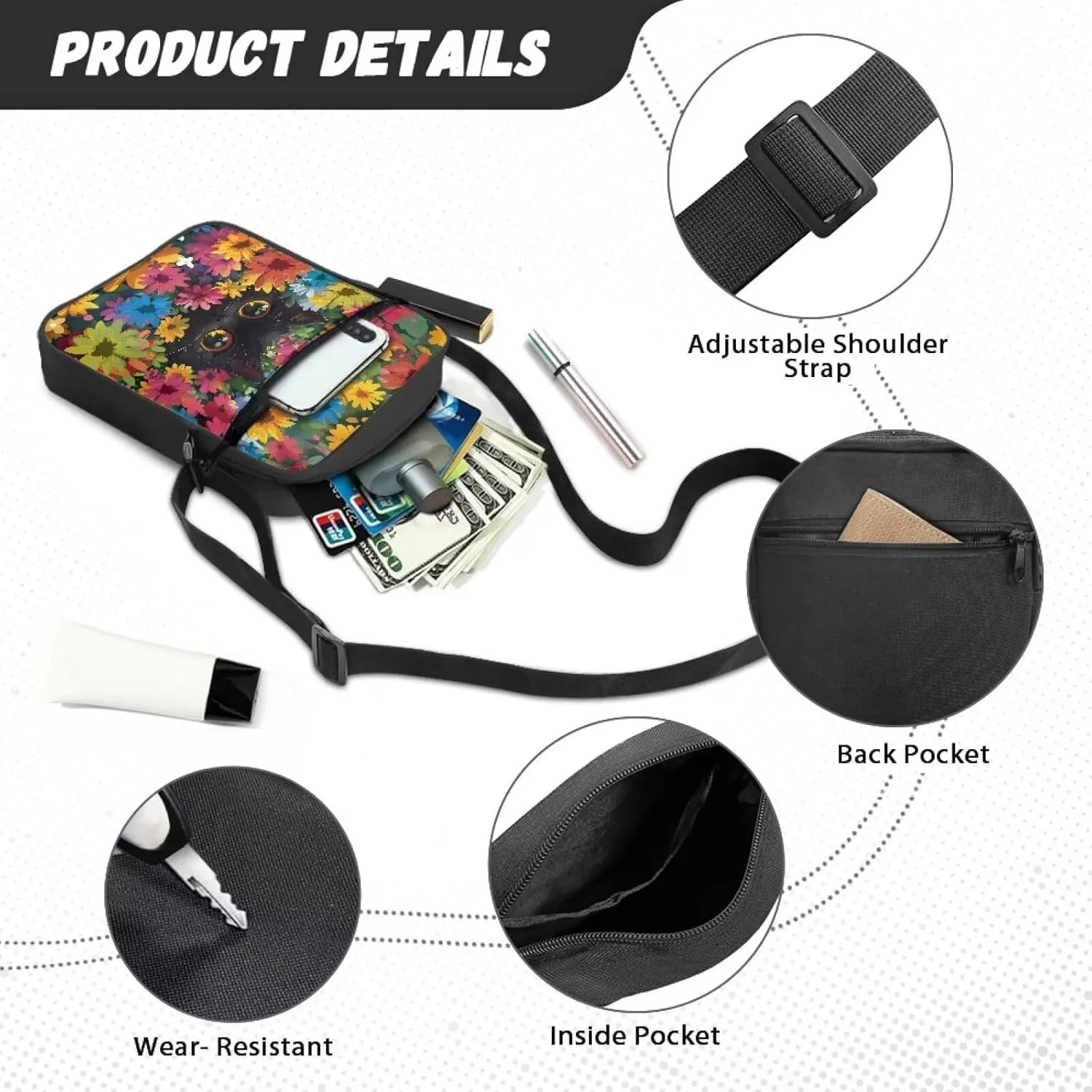 Xoenoiee Mini Messenger Bag Men Women Sling Bags with Multi Pockets Small Crossbody Bag for Walking Outing Daily