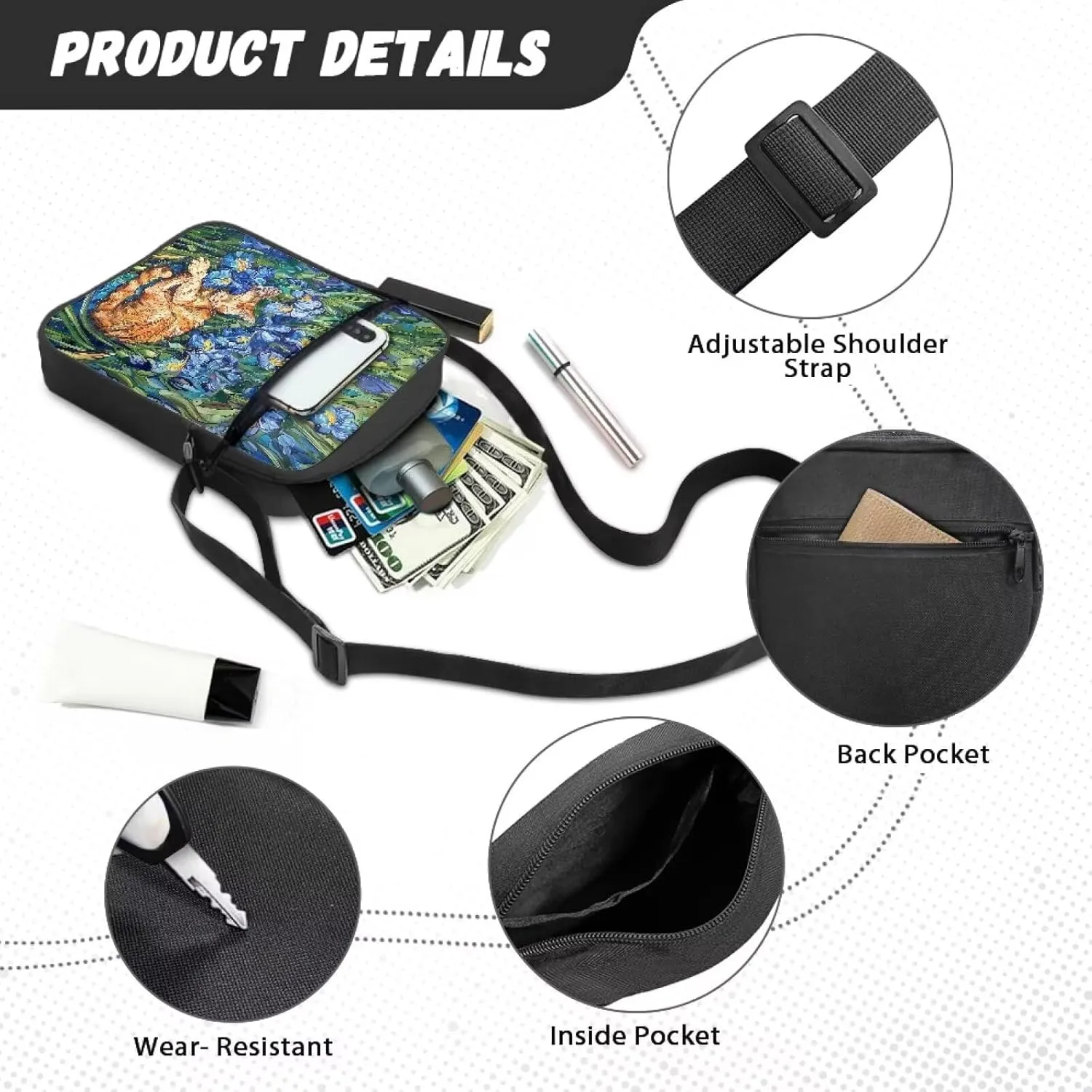 Xoenoiee Small Crossbody Bag, Messenger Bag for Women Men Mini Messenger Bag With Multi-Pockets Sling Bags, Animals Theme