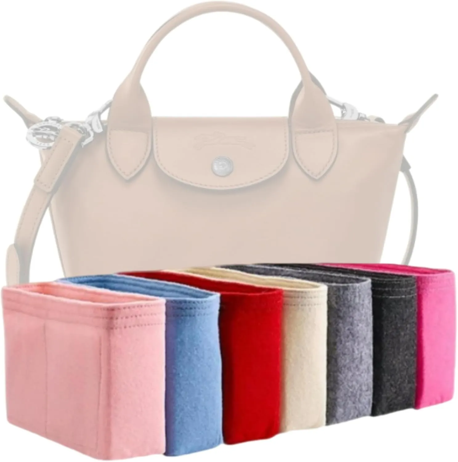 Xoppia Bag Organizer compatible with Longchamp Le Pliage Xtra XS Handbag. Felt Insert for Handbag. Bag Liner for Women Tote Bags. (Black, Style A: Exposure)