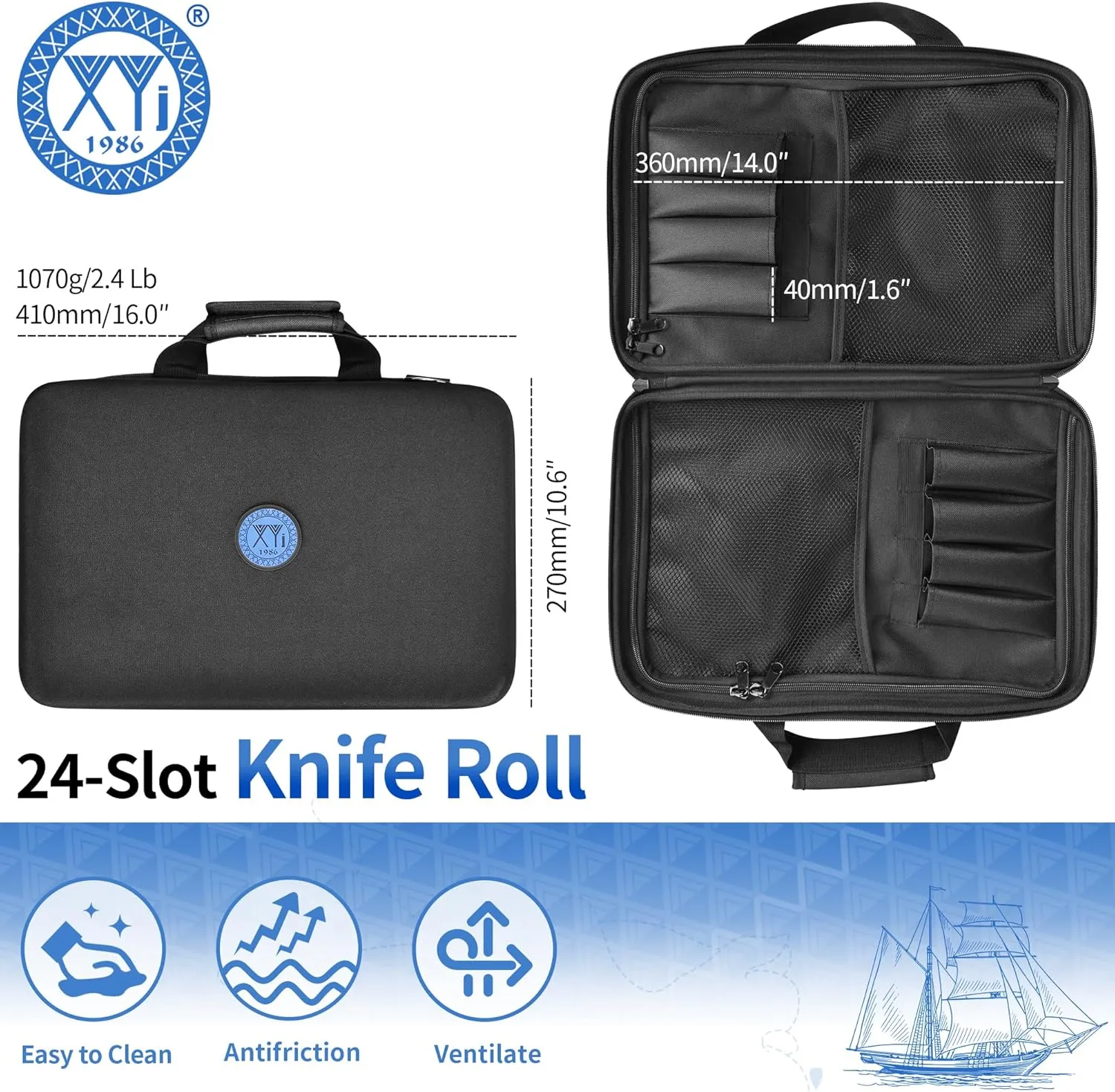 XYJ 26 Slots Knife Bag, Oxford Cloth Carrying Case, Professional Chef Knife Storage Case, Knife Carrier Travel Knives Roll Bag for Kitchen Knives Accessories Utensil