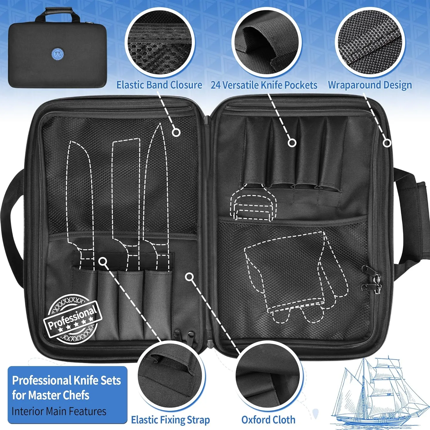 XYJ 26 Slots Knife Bag, Oxford Cloth Carrying Case, Professional Chef Knife Storage Case, Knife Carrier Travel Knives Roll Bag for Kitchen Knives Accessories Utensil