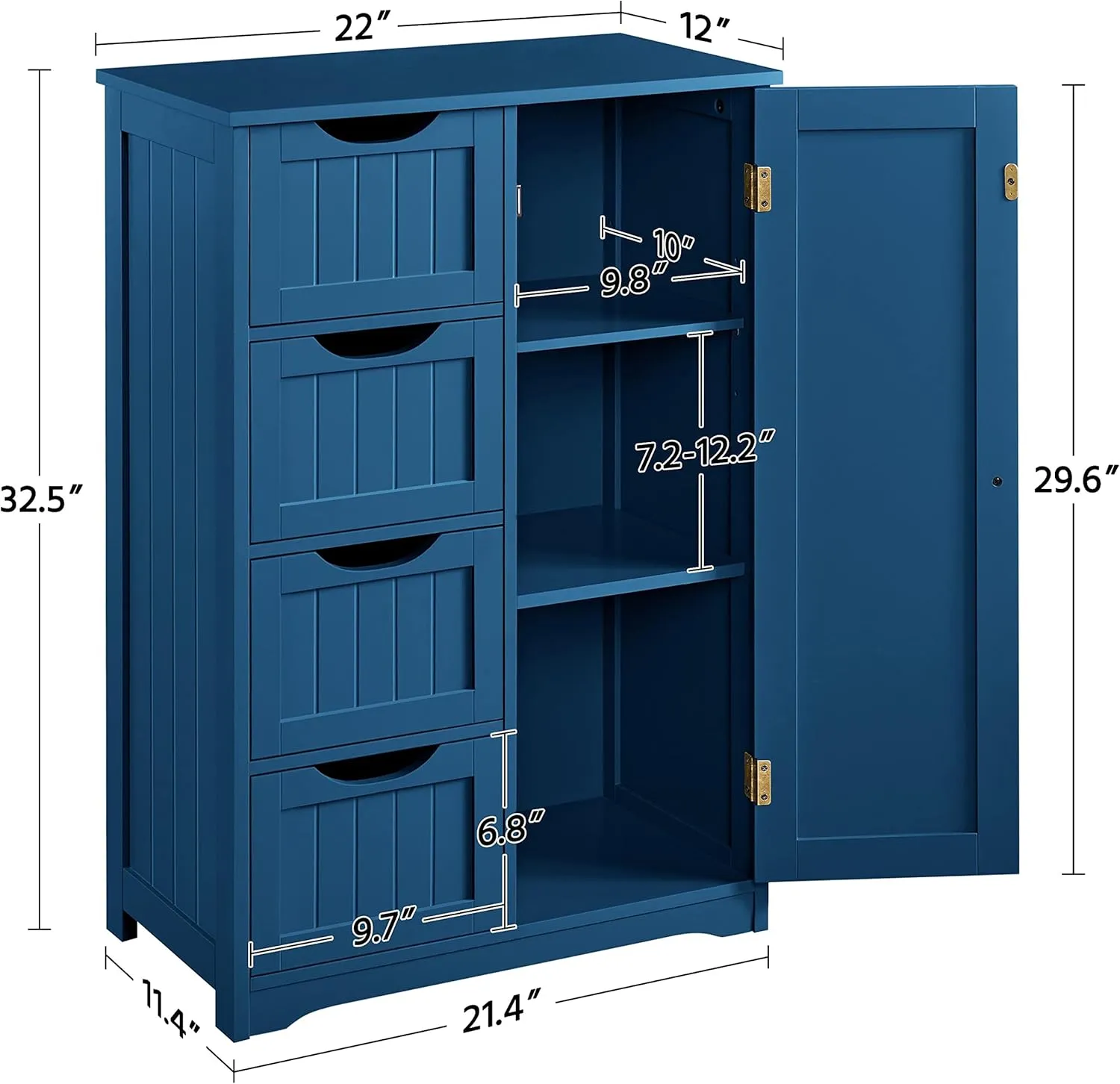 Yaheetech Wooden Bathroom Floor Cabinet, Side Storage Organizer Cabinet with 4 Drawers and 1 Cupboard, Freestanding Entryway Storage Unit Console Table, Bathroom Furniture Home Decor, Navy Blue