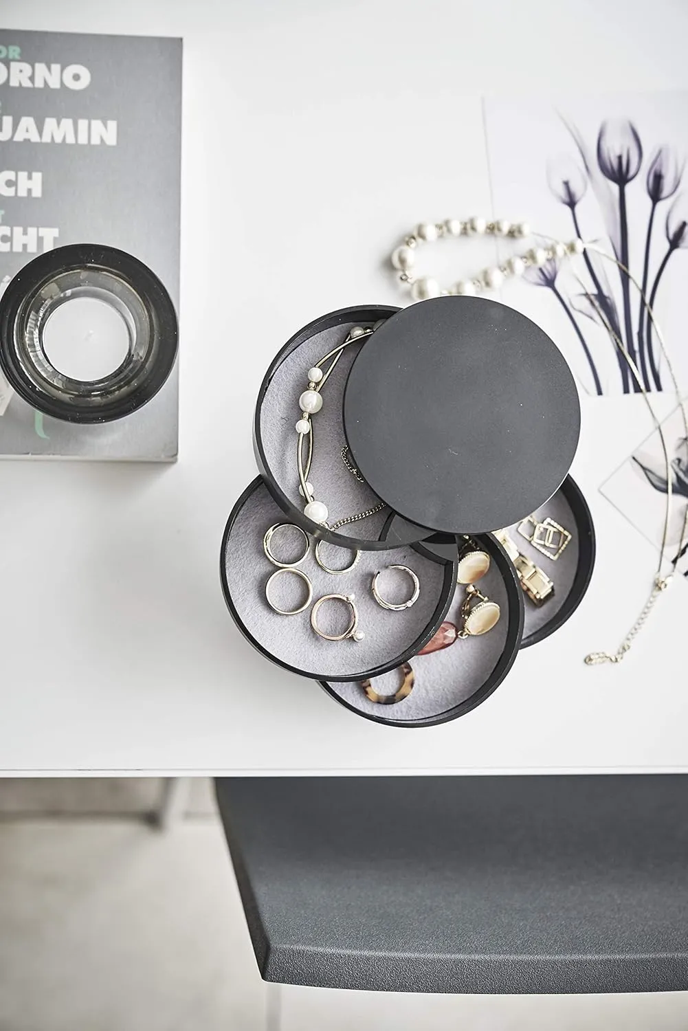 Yamazaki Home Secti Oned Jewelry Organizer Nail Art Supplies Earring Accessories Storage Holder Rotating Display ABS Plastic One Size Black