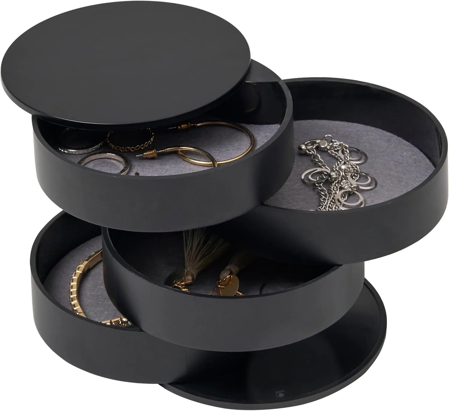 Yamazaki Home Secti Oned Jewelry Organizer Nail Art Supplies Earring Accessories Storage Holder Rotating Display ABS Plastic One Size Black