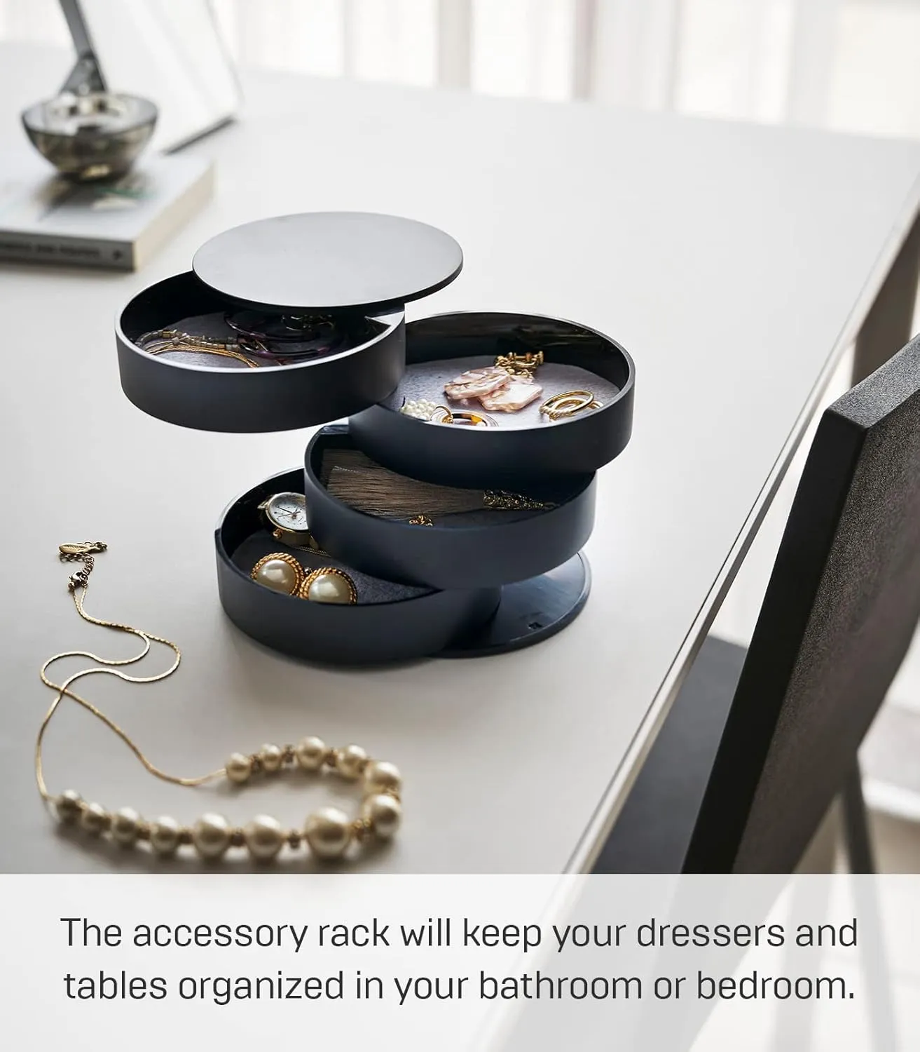 Yamazaki Home Secti Oned Jewelry Organizer Nail Art Supplies Earring Accessories Storage Holder Rotating Display ABS Plastic One Size Black