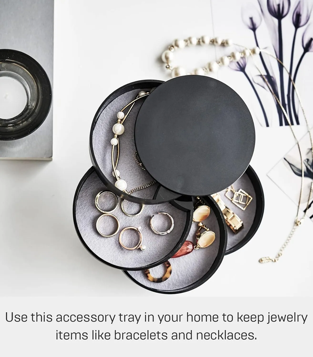 Yamazaki Home Secti Oned Jewelry Organizer Nail Art Supplies Earring Accessories Storage Holder Rotating Display ABS Plastic One Size Black