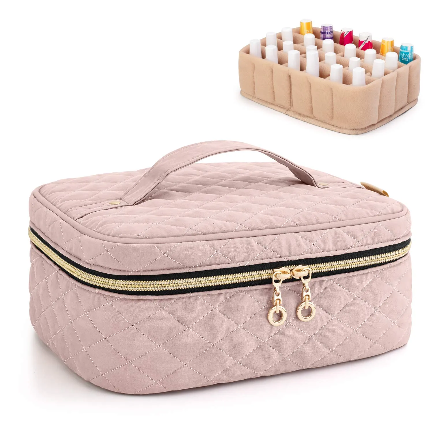 Yarwo Nail Polish Carrying Bag Holds 24 Bottles (15ml/0.5 fl.oz), Travel Storage Organizer for Nail Polish and Manicure Accessories, Dusty Rose