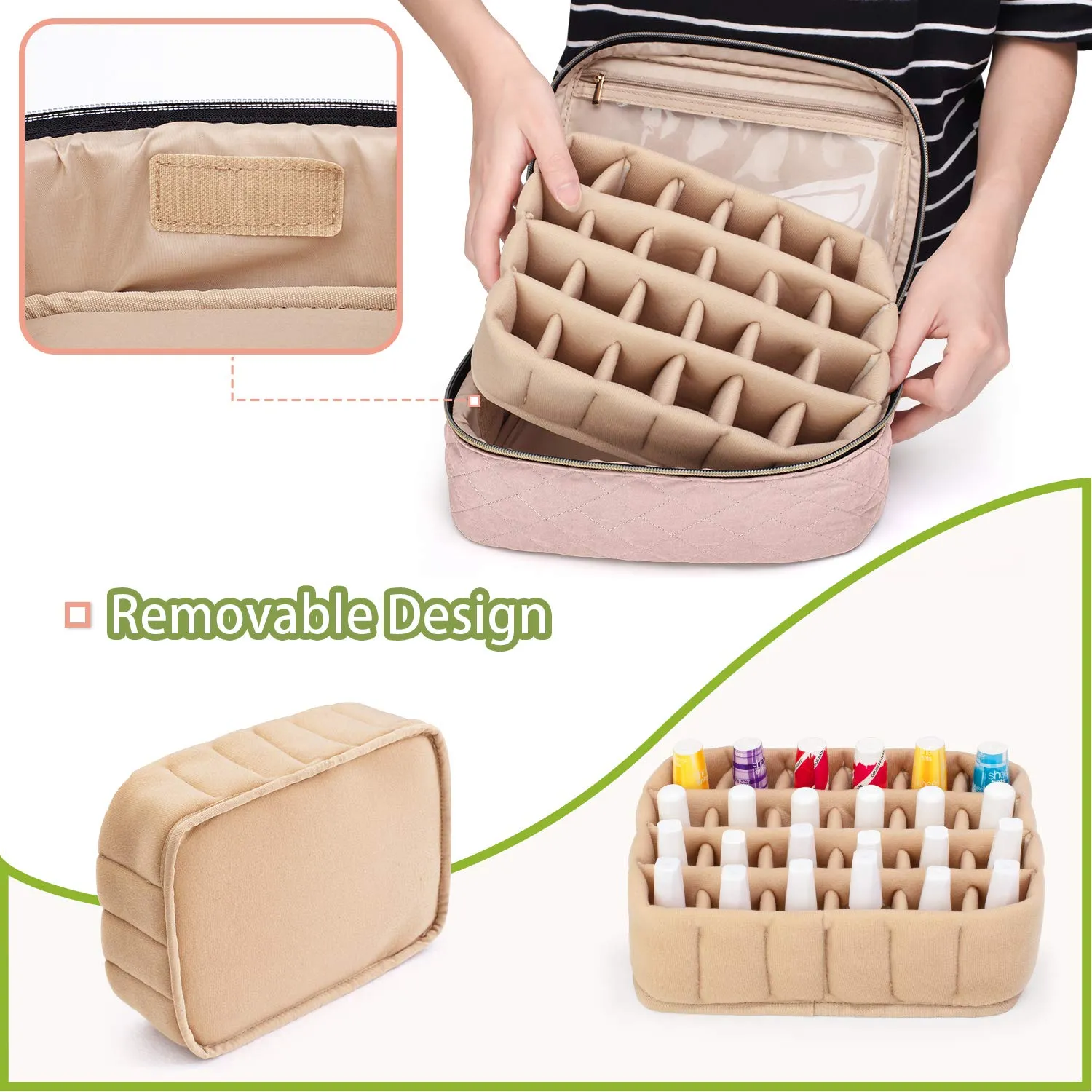 Yarwo Nail Polish Carrying Bag Holds 24 Bottles (15ml/0.5 fl.oz), Travel Storage Organizer for Nail Polish and Manicure Accessories, Dusty Rose