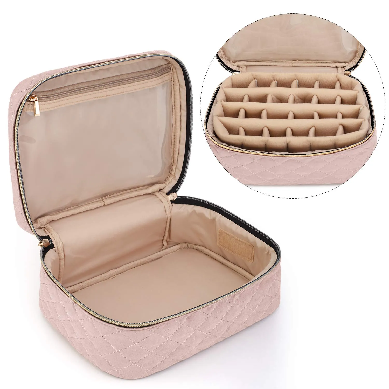 Yarwo Nail Polish Carrying Bag Holds 24 Bottles (15ml/0.5 fl.oz), Travel Storage Organizer for Nail Polish and Manicure Accessories, Dusty Rose