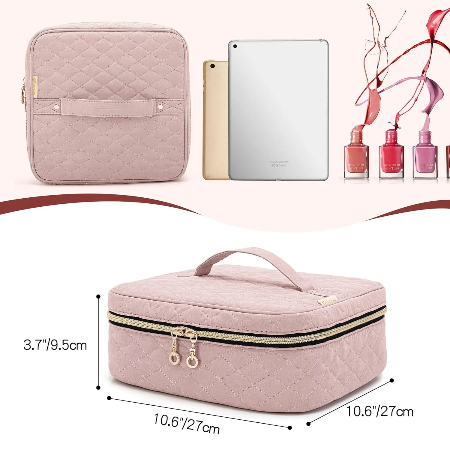 Yarwo Nail Polish Carrying Bag Holds 36 Bottles (15ml/0.5 fl.oz), Travel Storage Organizer for Nail Polish and Manicure Accessories, Dusty Rose