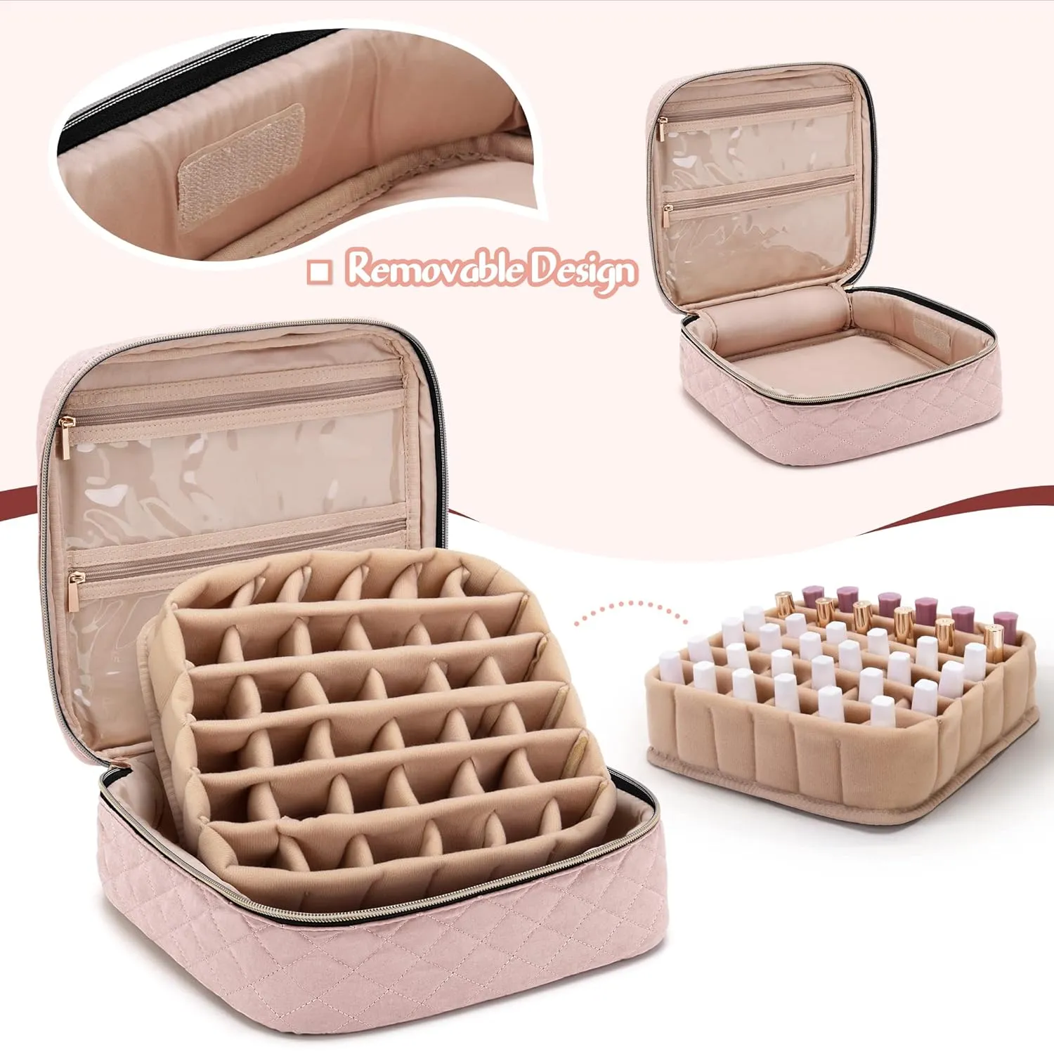 Yarwo Nail Polish Carrying Bag Holds 36 Bottles (15ml/0.5 fl.oz), Travel Storage Organizer for Nail Polish and Manicure Accessories, Dusty Rose