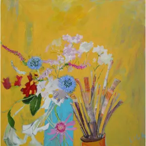 Yellow c-lb316 by Lila Bacon Floral Painting on Canvas