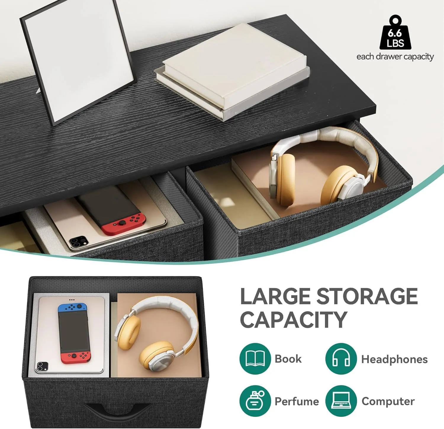 YITAHOME Dresser with 5 Drawers - Fabric Storage Tower, Black Dresser & Chest of Drawers, Organizer Unit for Bedroom