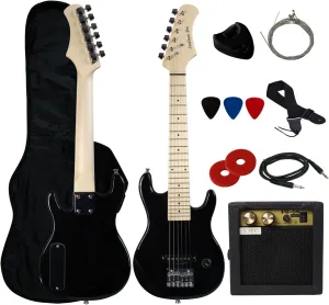 YMC 30" Kids Electric Guitar Pack With 5-Watt Amp, Gig Bag,Strap,Cable,Strings,Picks,and Wrench,Guitar Combo Accessory Kit-Black