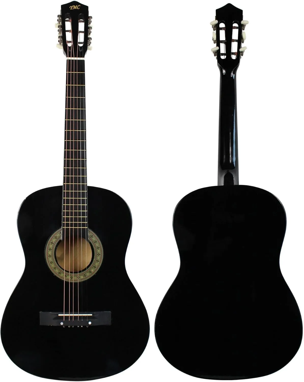 YMC 38" Black Beginner Acoustic Guitar Starter Package Student Guitar with Gig Bag,Strap, 3 thickness 9 picks,2 Pickguards,Pick Holder, Extra Strings, Electronic Tuner -Black