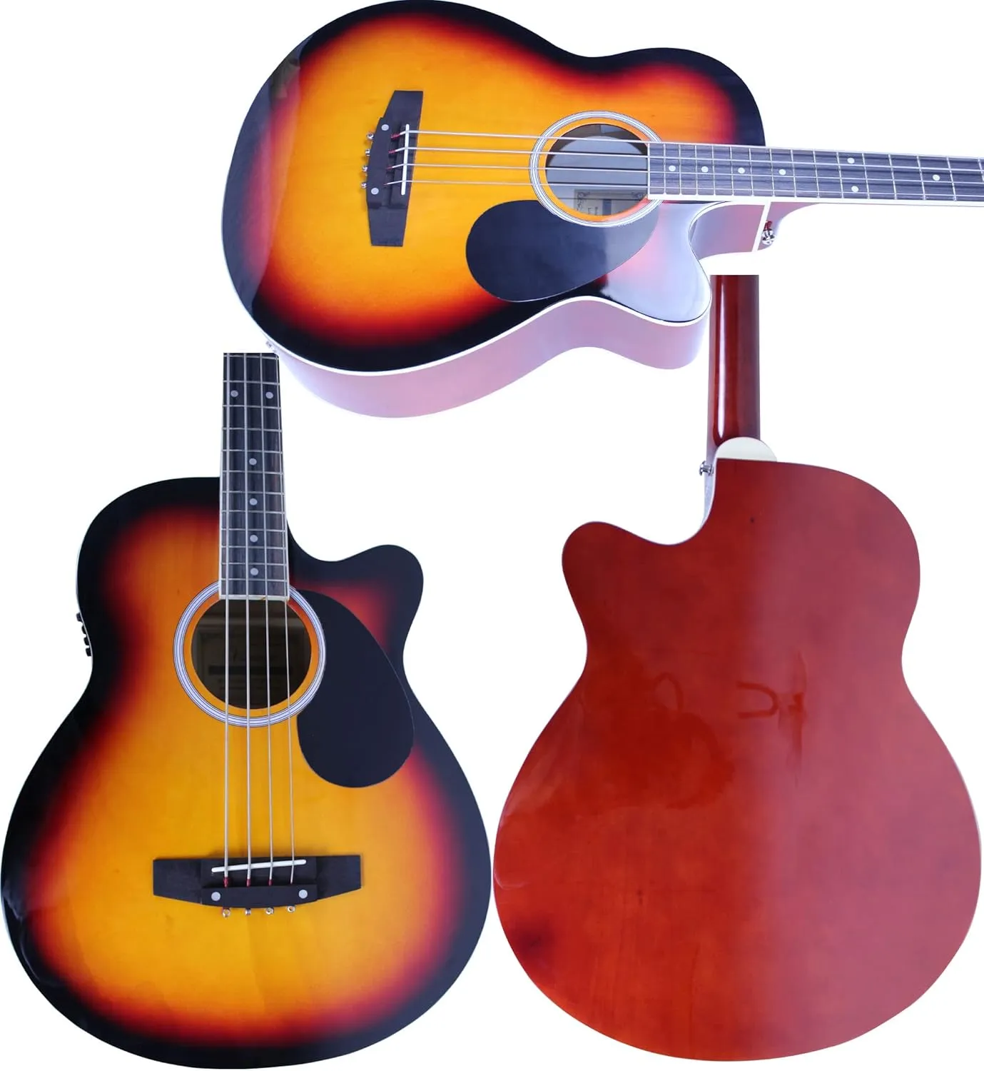 YMC 4 Strings Cutaway Acoustic-Electric Bass Guitar With 4-Band Equalizer, Adjustable Truss Rod,Gig Bag,Strap,Picks- (Sunburst)
