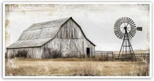 YMXDYMJSW Barn Canvas Wall Art Rustic Old Farmhouse Painting Prints Vintage Barn Windmills Canvas Pictures Country Landscape Art Prints for Home Decor Unframed (20.00" x 40.00")