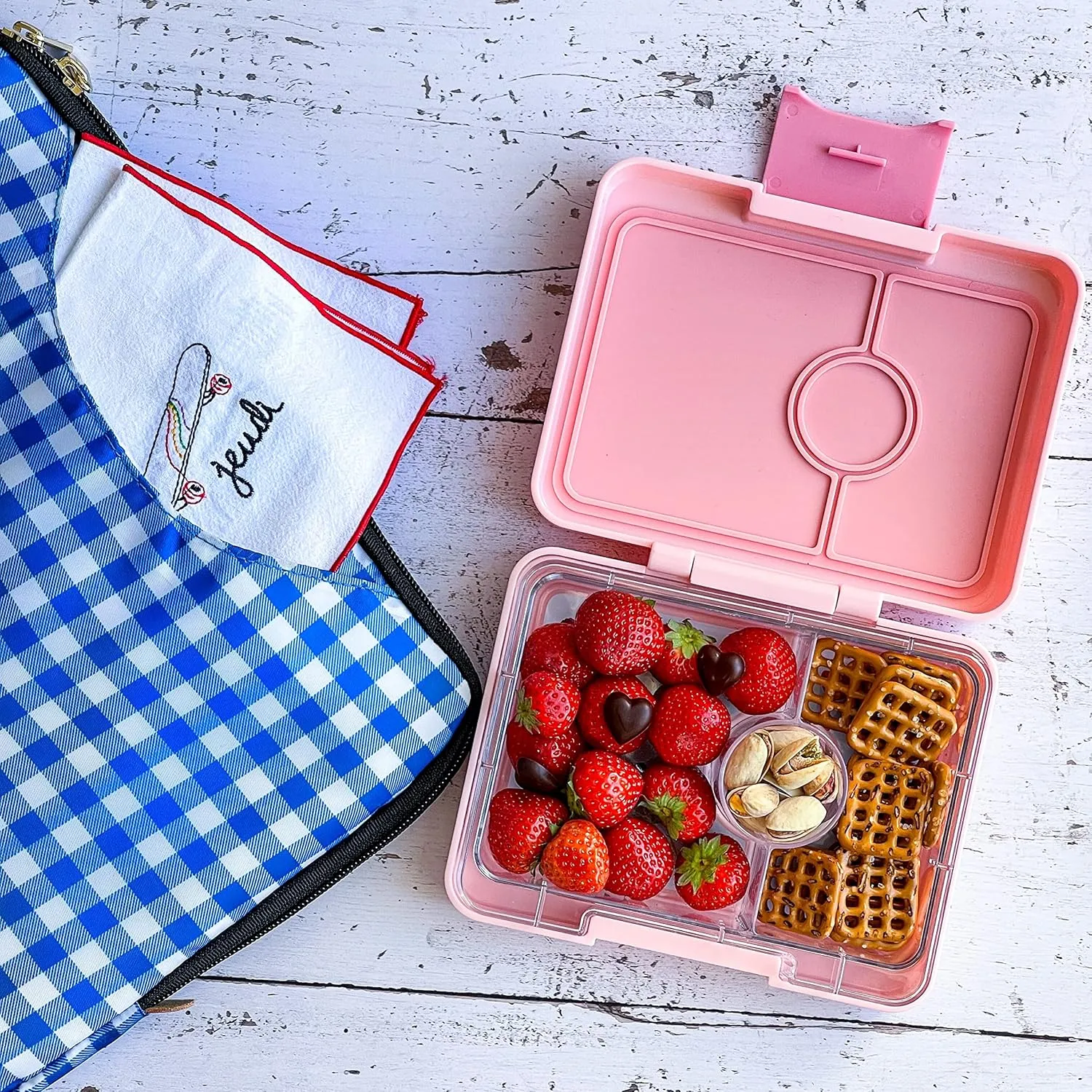 Yumbox Snack Box - 3 Compartment - Leakproof Bento Lunch Box for Kids (Fifi Pink with Rainbow Tray)