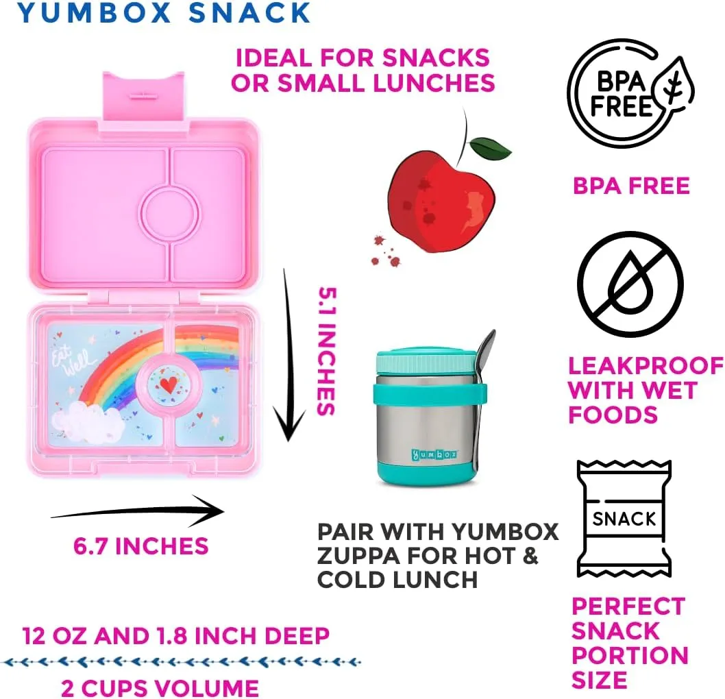 Yumbox Snack Box - 3 Compartment - Leakproof Bento Lunch Box for Kids (Fifi Pink with Rainbow Tray)