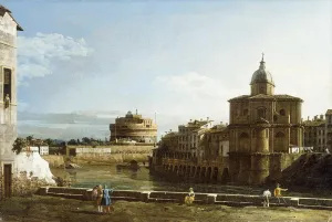 ZhiChengHflBM Famous Painting Artwork Print Art Painting on Canvas a View Ofalong the Tiber with the Church of San Dei Fiorentini Beyond by Bernardo Bellotto for Home Decor 60x90cm