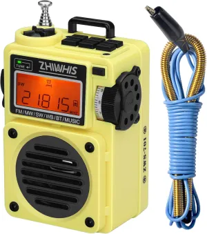 ZHIWHIS Shortwave Radio, MP3 Player with Weather Radios Portable AM FM, Retro Bluetooth Speaker with 6 EQ Modes, Rechargeable Alarm Clock Receiver with Sleep Time and NOAA Alerts ZWS-701