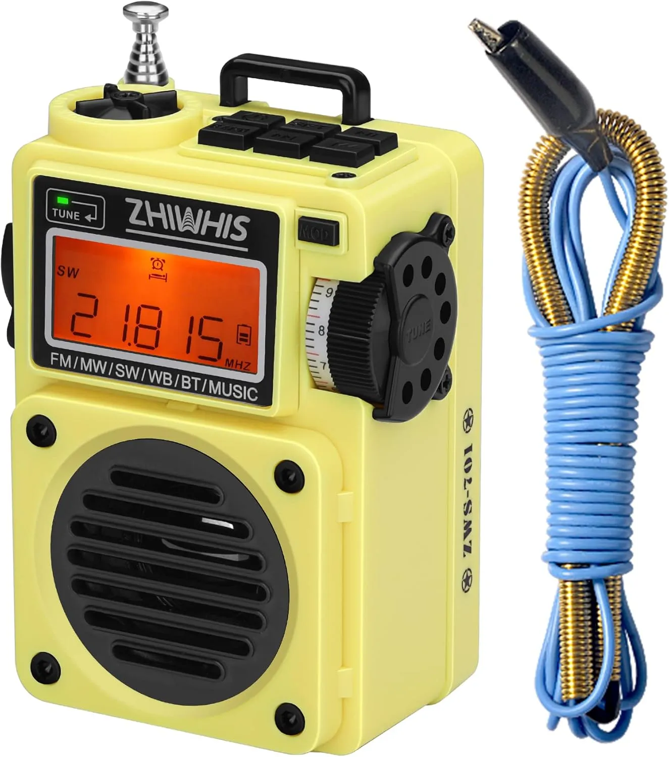 ZHIWHIS Shortwave Radio, MP3 Player with Weather Radios Portable AM FM, Retro Bluetooth Speaker with 6 EQ Modes, Rechargeable Alarm Clock Receiver with Sleep Time and NOAA Alerts ZWS-701