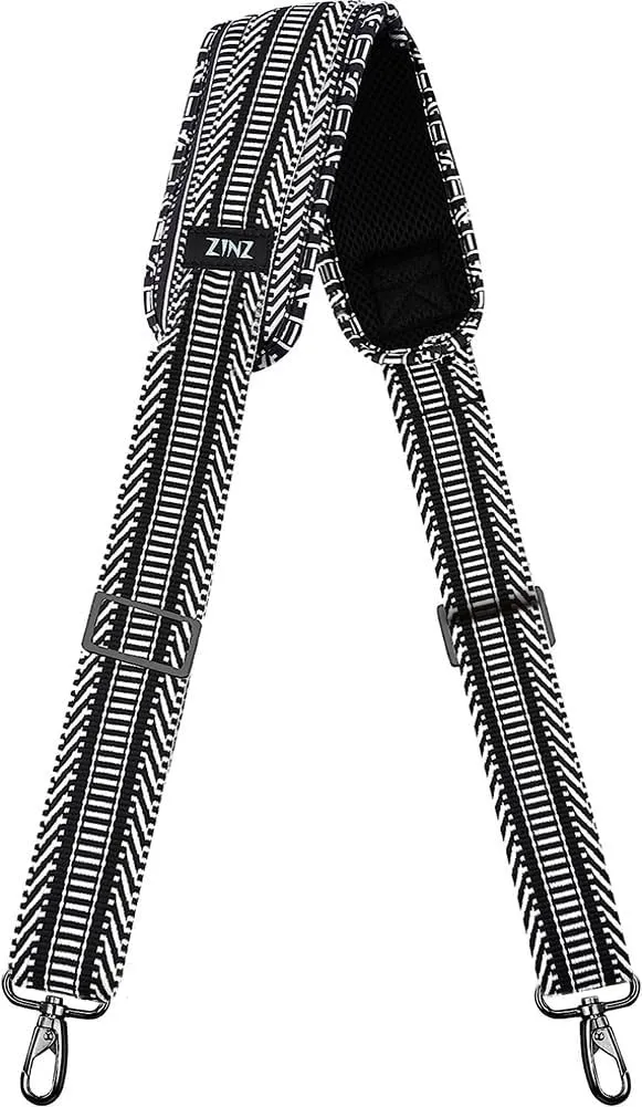 ZINZ Shoulder Strap, 57" Padded Adjustable Shoulder Bag Straps Replacement for Bags with D-Ring (Black&White overlap)