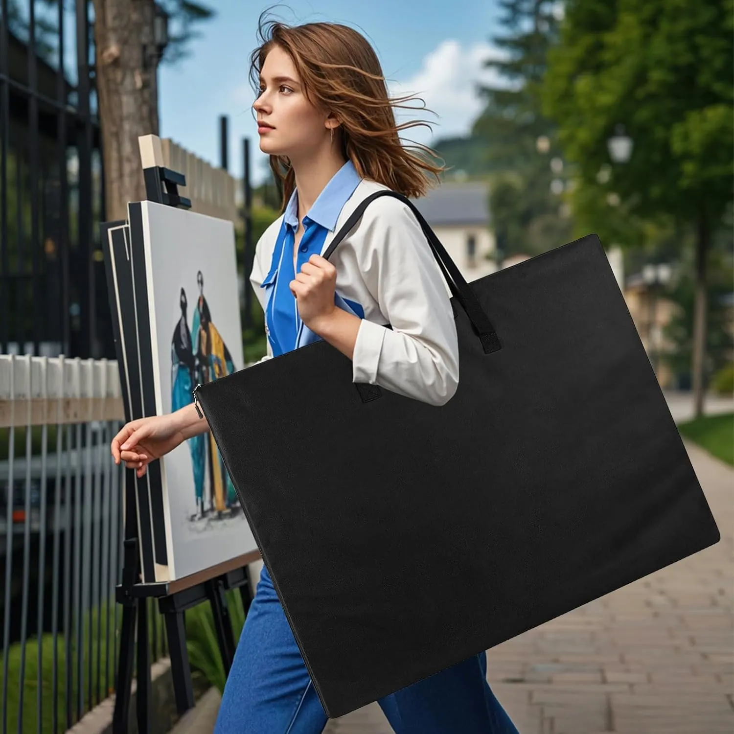 ZKOO Art Portfolio Bag, Light Weight Art Canvas Portfolio Case with Nylon Shoulder Strap, Carrying Storage Case for Artwork, Poster, Sketching, and Drawing (18"*24"-Black)