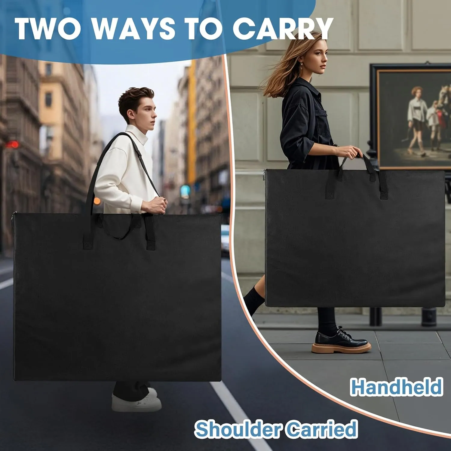 ZKOO Art Portfolio Bag, Light Weight Art Canvas Portfolio Case with Nylon Shoulder Strap, Carrying Storage Case for Artwork, Poster, Sketching, and Drawing (18"*24"-Black)