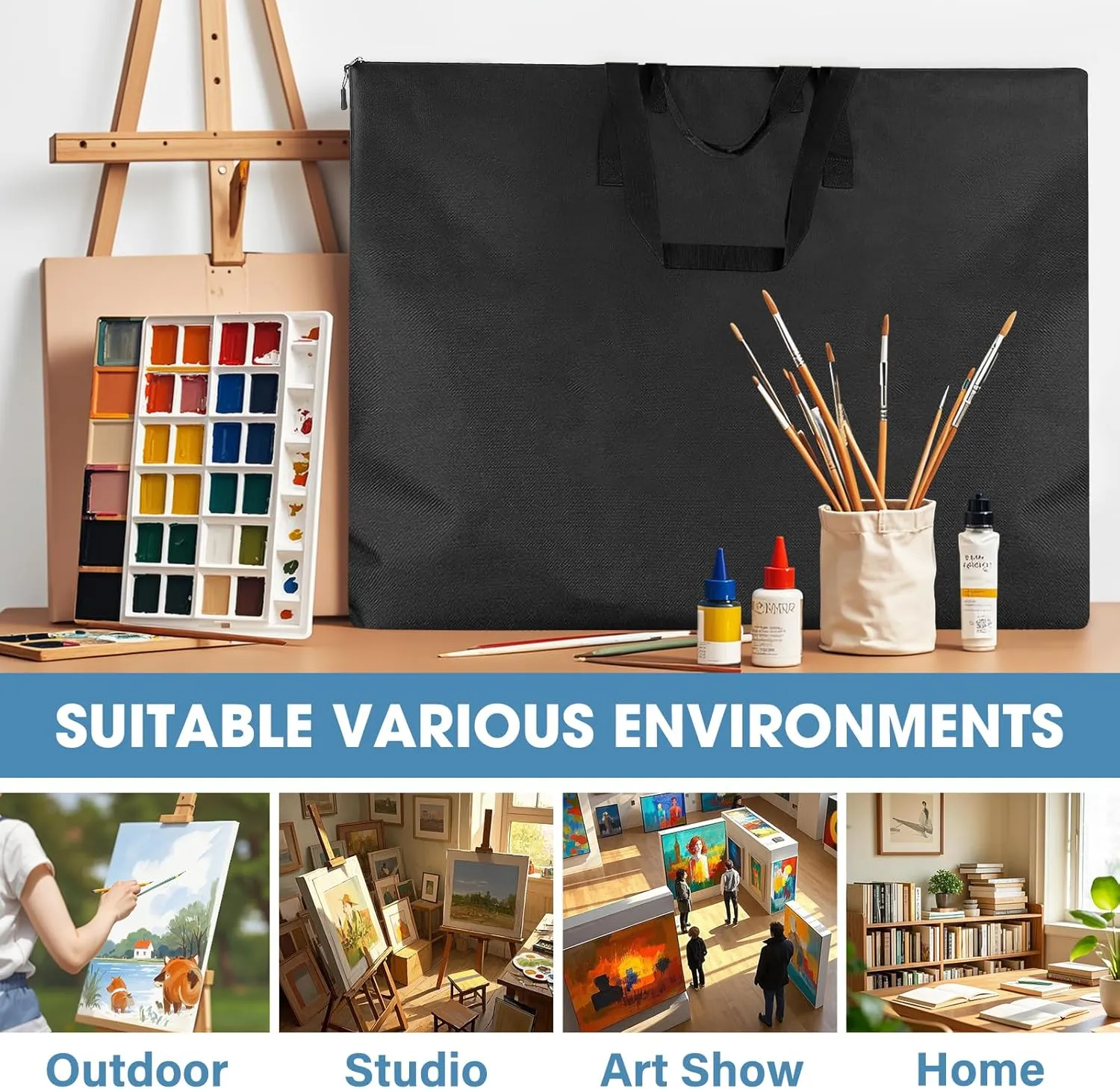 ZKOO Art Portfolio Bag, Light Weight Art Canvas Portfolio Case with Nylon Shoulder Strap, Carrying Storage Case for Artwork, Poster, Sketching, and Drawing (18"*24"-Black)