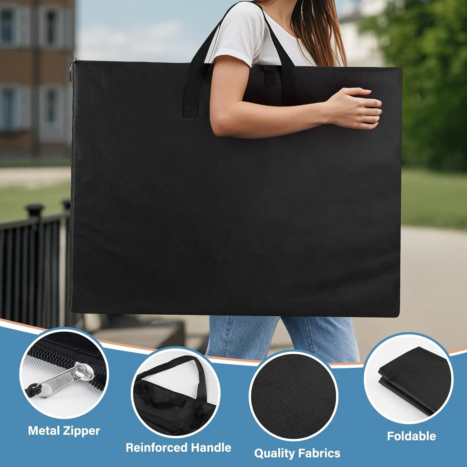 ZKOO Art Portfolio Bag, Light Weight Art Canvas Portfolio Case with Nylon Shoulder Strap, Carrying Storage Case for Artwork, Poster, Sketching, and Drawing (18"*24"-Black)
