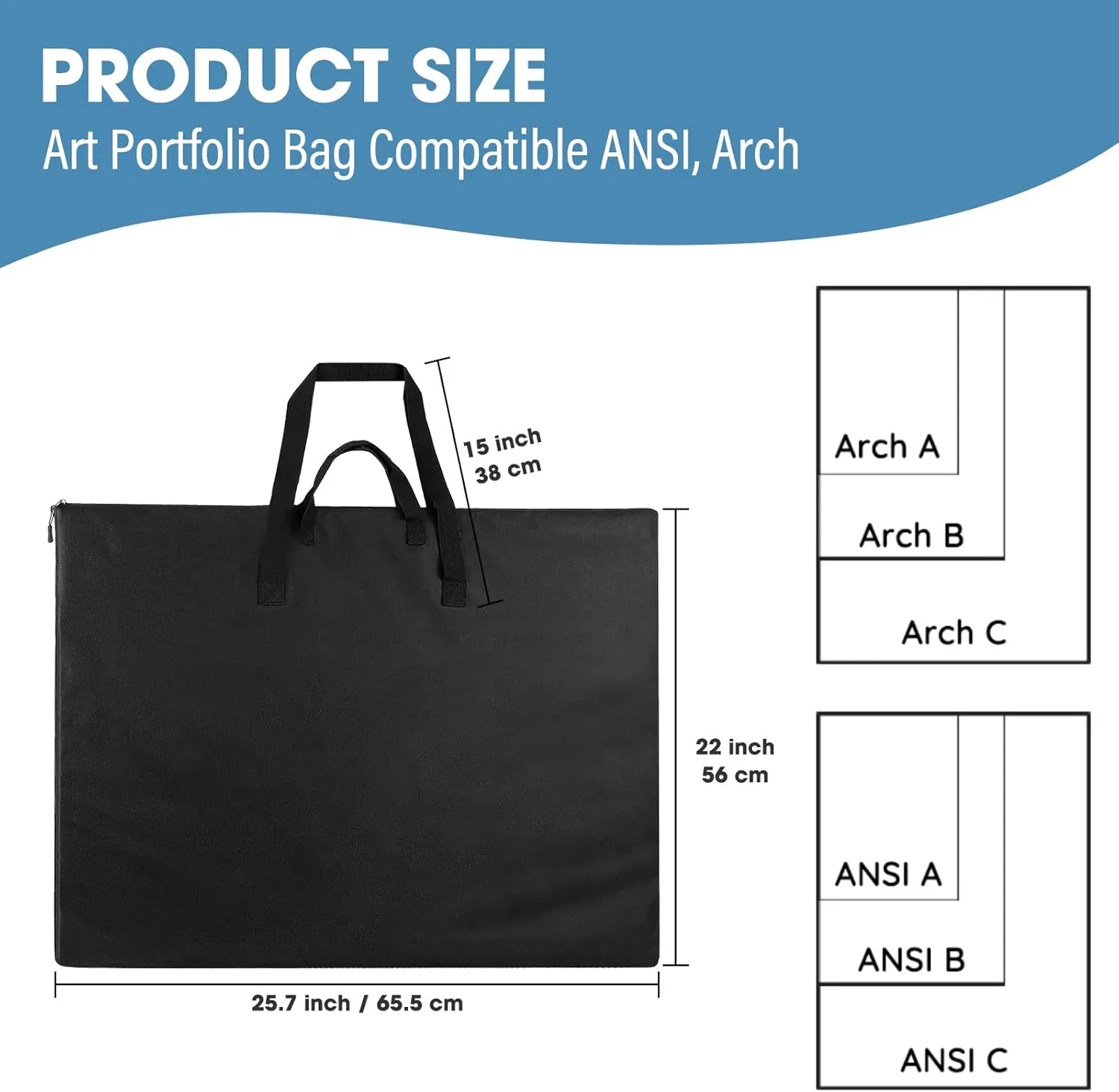 ZKOO Art Portfolio Bag, Light Weight Art Canvas Portfolio Case with Nylon Shoulder Strap, Carrying Storage Case for Artwork, Poster, Sketching, and Drawing (18"*24"-Black)