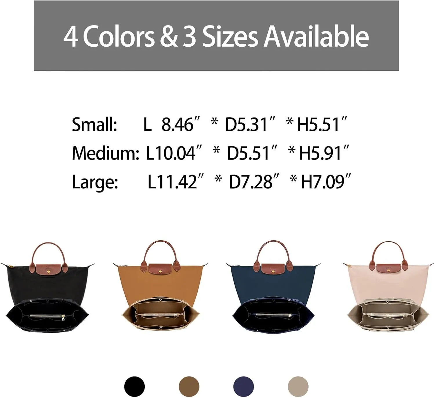 ZTUJO Purse Organizer Insert for le pliage, Compatible with Longchamp Le Pliage Top Handle S/M,Shoulder Bag S/L (Black, Medium For Shoulder Bag S)