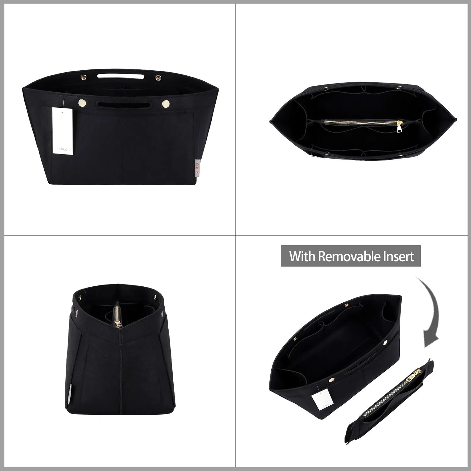 ZTUJO Purse Organizer Insert for le pliage, Compatible with Longchamp Le Pliage Top Handle S/M,Shoulder Bag S/L (Black, Medium For Shoulder Bag S)