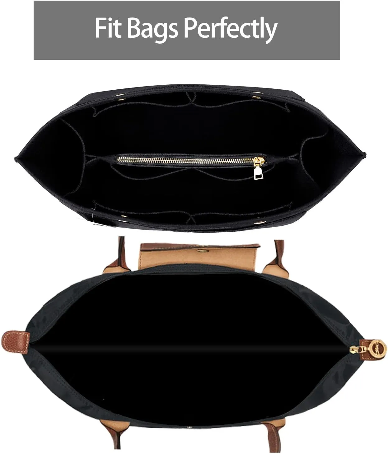 ZTUJO Purse Organizer Insert for le pliage, Compatible with Longchamp Le Pliage Top Handle S/M,Shoulder Bag S/L (Black, Medium For Shoulder Bag S)