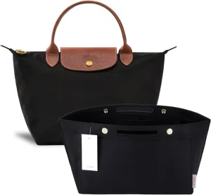 ZTUJO Purse Organizer Insert for le pliage, Compatible with Longchamp Le Pliage Top Handle S/M,Shoulder Bag S/L (Black, Medium For Shoulder Bag S)