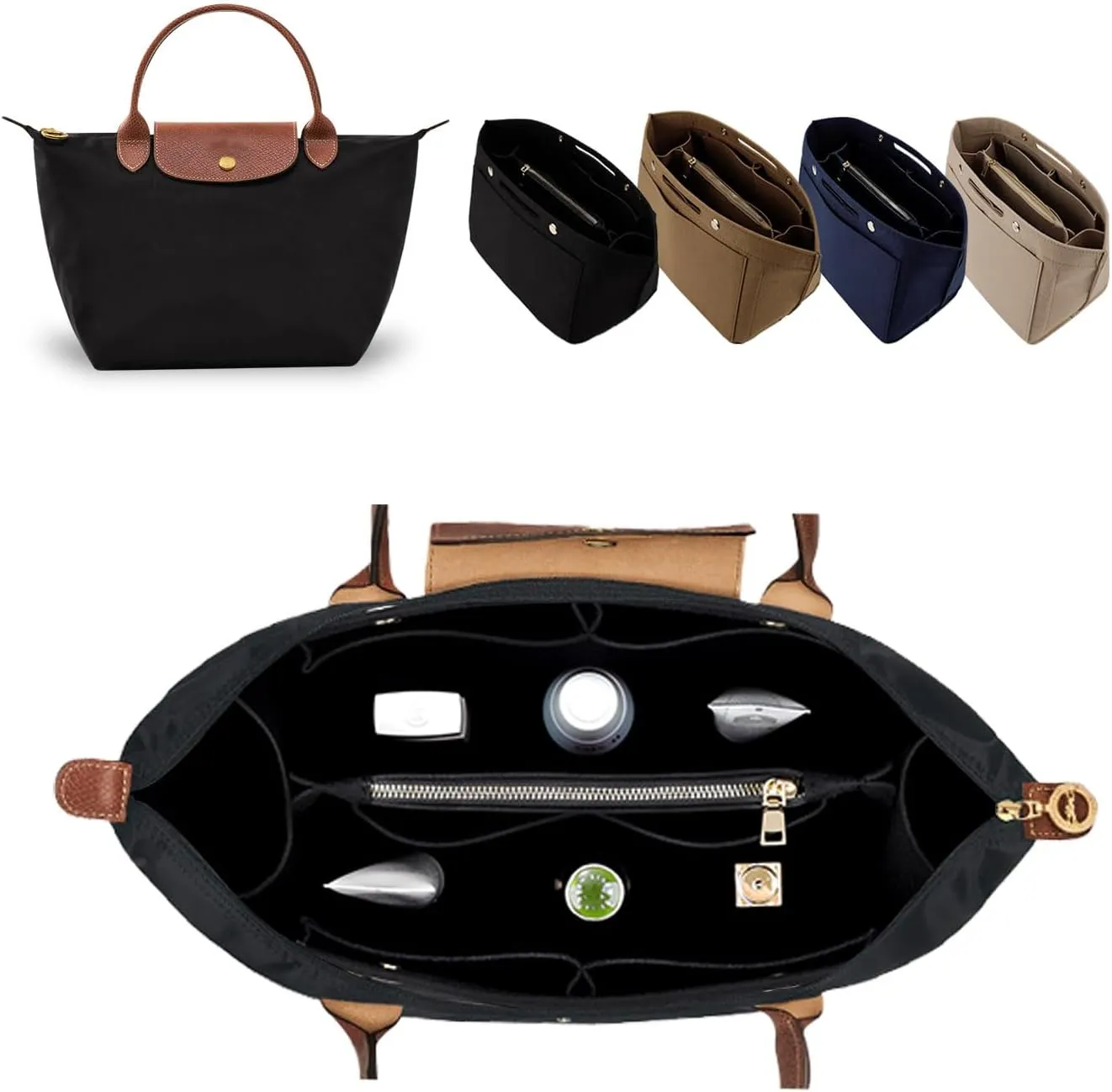 ZTUJO Purse Organizer Insert for le pliage, Compatible with Longchamp Le Pliage Top Handle S/M,Shoulder Bag S/L (Black, Medium For Shoulder Bag S)