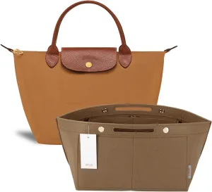ZTUJO Purse Organizer Insert for le pliage, Compatible with Longchamp Le Pliage Top Handle S/M,Shoulder Bag S/L (Lighting Coffee, Small For Handle S)