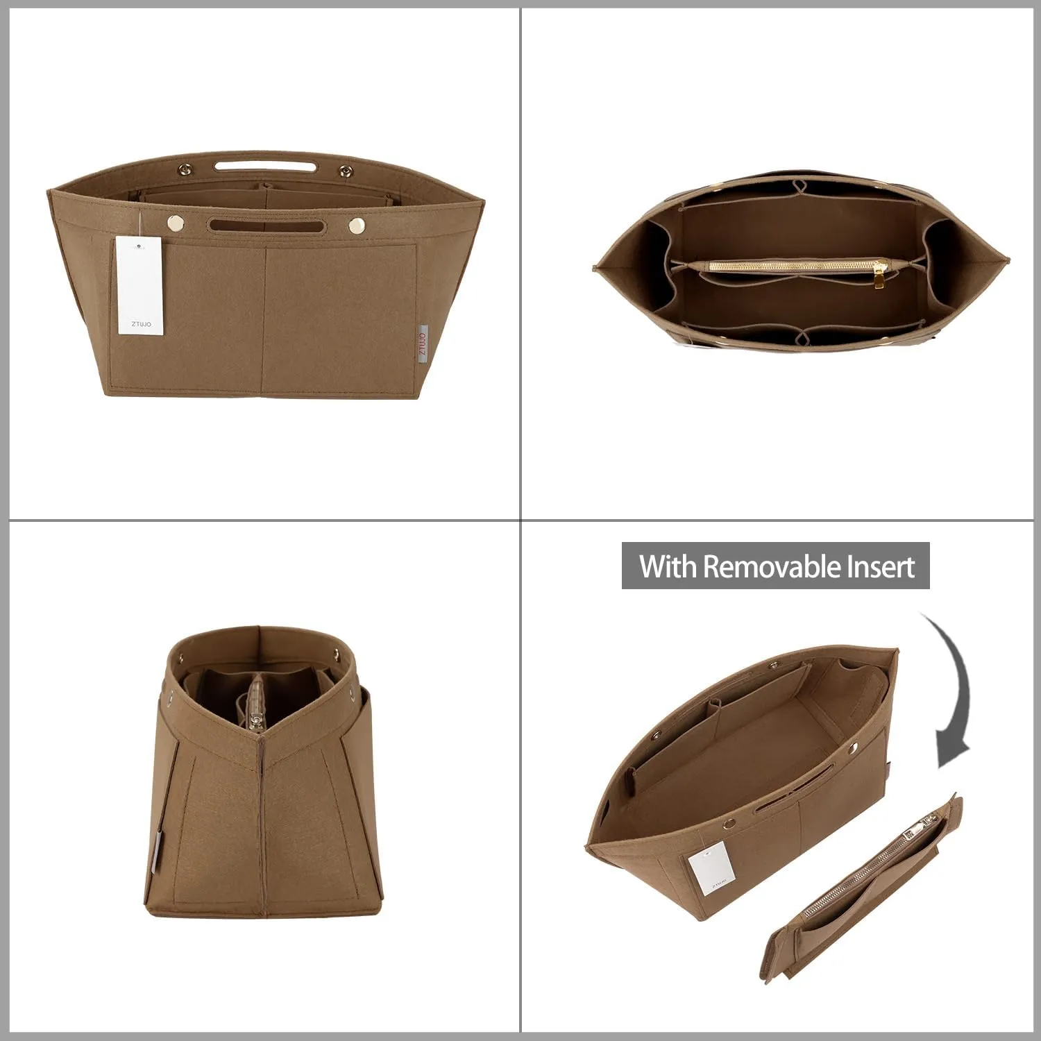 ZTUJO Purse Organizer Insert for le pliage, Compatible with Longchamp Le Pliage Top Handle S/M,Shoulder Bag S/L (Lighting Coffee, Small For Handle S)