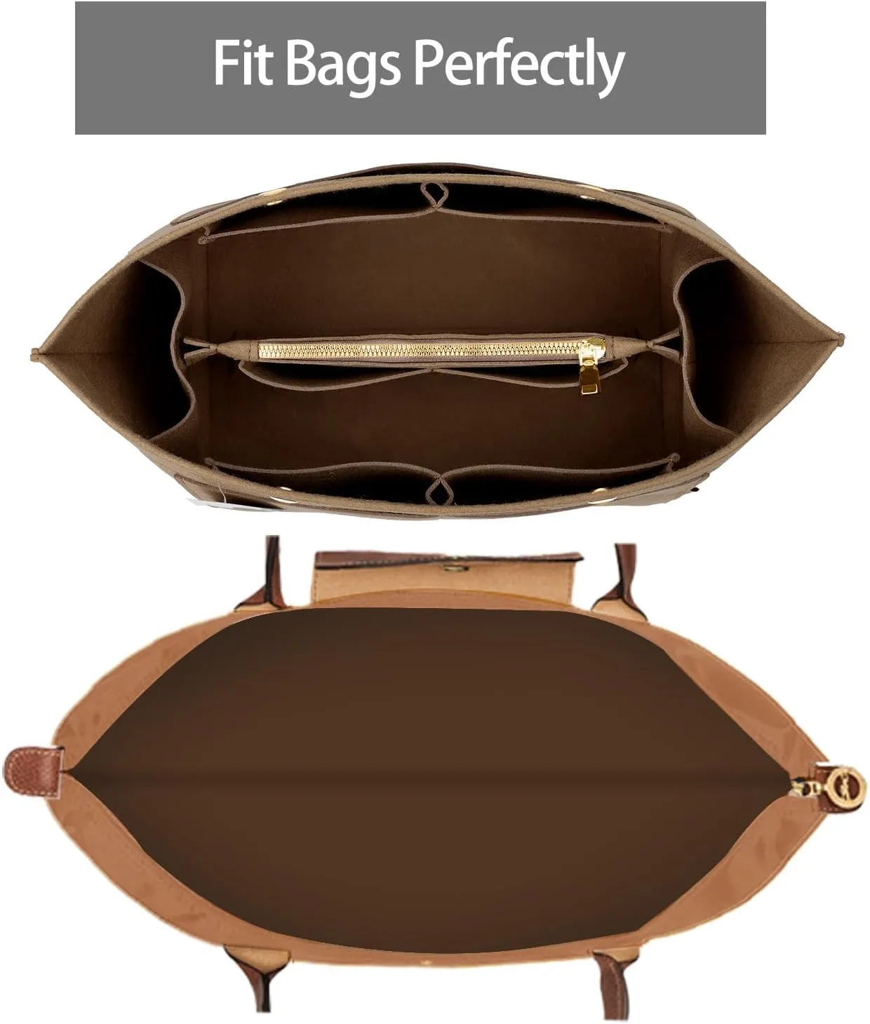 ZTUJO Purse Organizer Insert for le pliage, Compatible with Longchamp Le Pliage Top Handle S/M,Shoulder Bag S/L (Lighting Coffee, Small For Handle S)