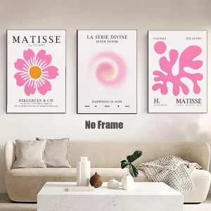 ZYRQART Matisse Flower Market Wall Art Set of 3 Pink Exhibition Poster Body Mind Soul Pink Flower Market Wall Art Aesthetic Flower Pictures Pink Matisse Posters for Room 16x24inch Unframed