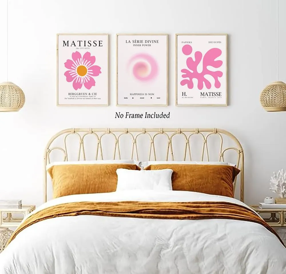ZYRQART Matisse Flower Market Wall Art Set of 3 Pink Exhibition Poster Body Mind Soul Pink Flower Market Wall Art Aesthetic Flower Pictures Pink Matisse Posters for Room 16x24inch Unframed